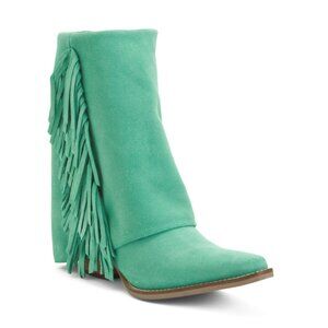 DINGO Green Made In Mexico Suede Marlie Snip Toe Boots With Fringe